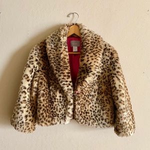 DELIAS Leopard Print Faux Fur Crop Coat